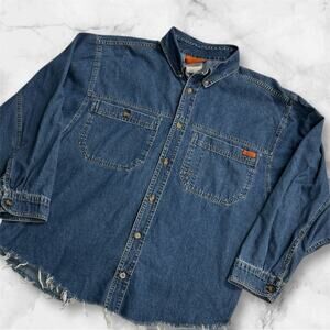 Vintage Jeep Denim Shirt Made in Mexico – Size M – Raw Hem Grunge Workwear Y2K